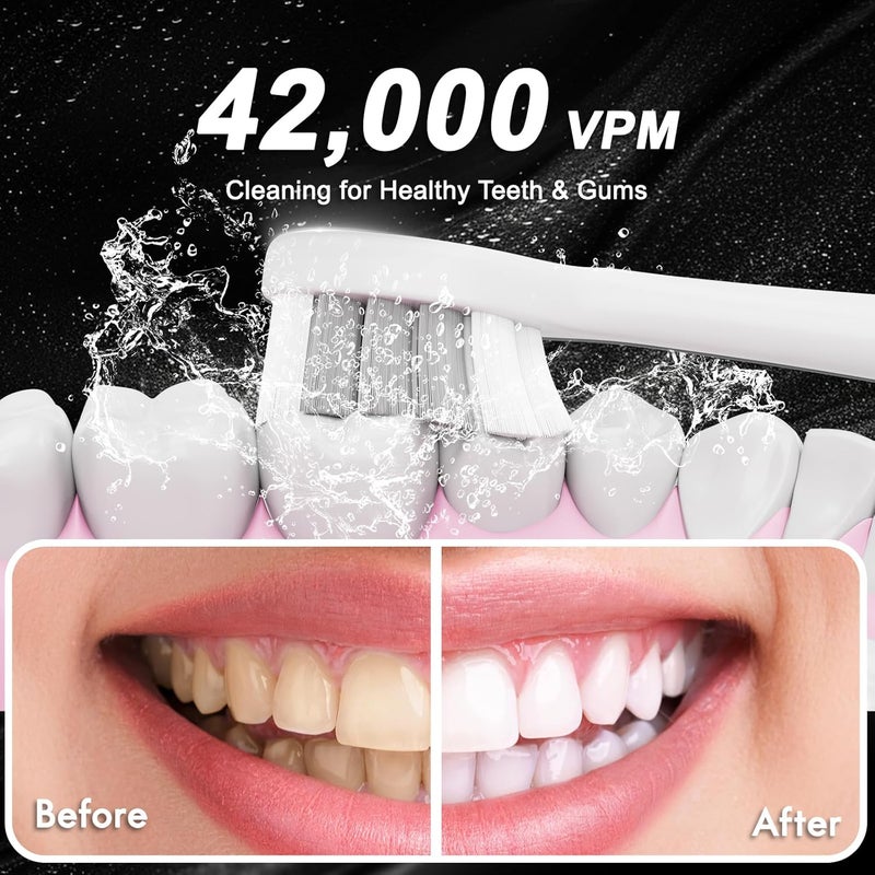Kuicur Diamond Style - Electric Toothbrush, 10 Brush Heads & Travel Case, 42,000 VPM Electric Motor & Wireless Charging, 15 Modes with Smart Timer, Ultra Whitening Toothbrush for Adults and Kids - Image 5